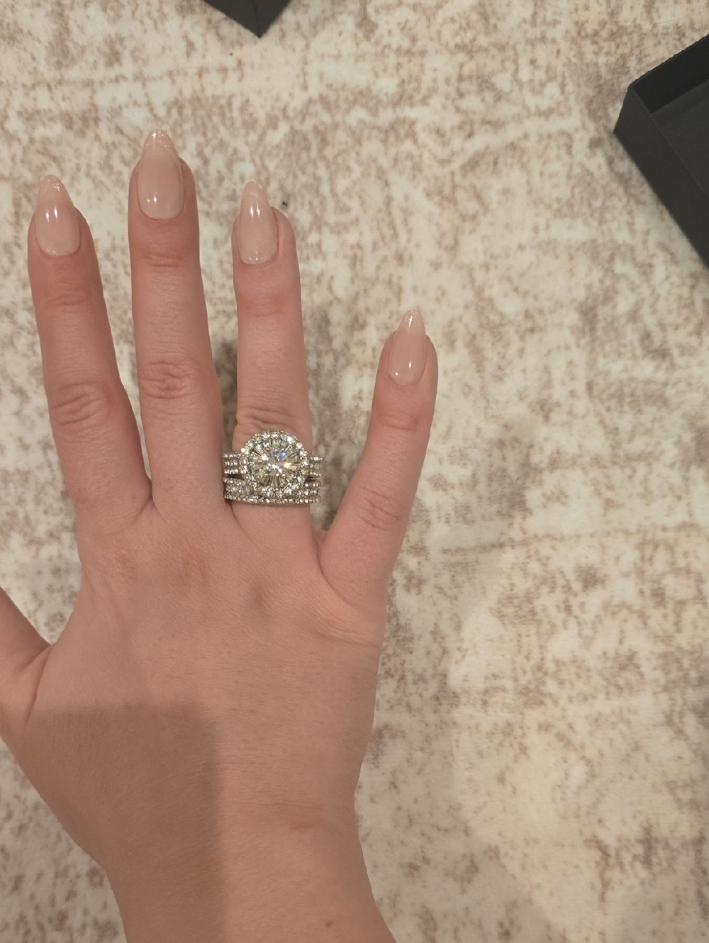 Halo Engagement Ring Set - Silver Wedding Bands